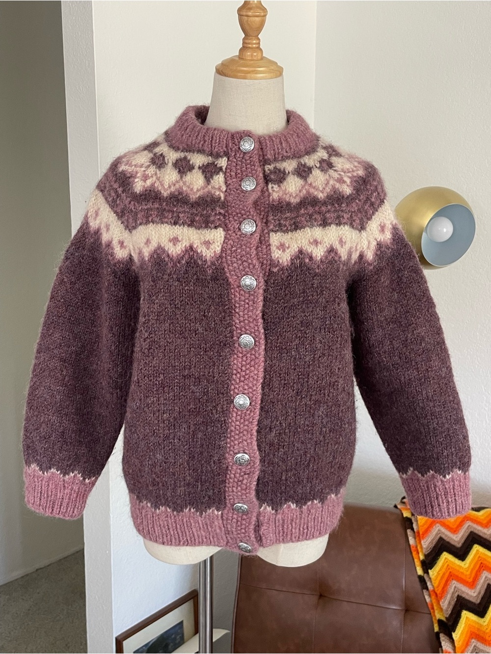 Vintage Cottagecore Boho Denmark Wool Fair Isle Nordic Buttoned Cardigan